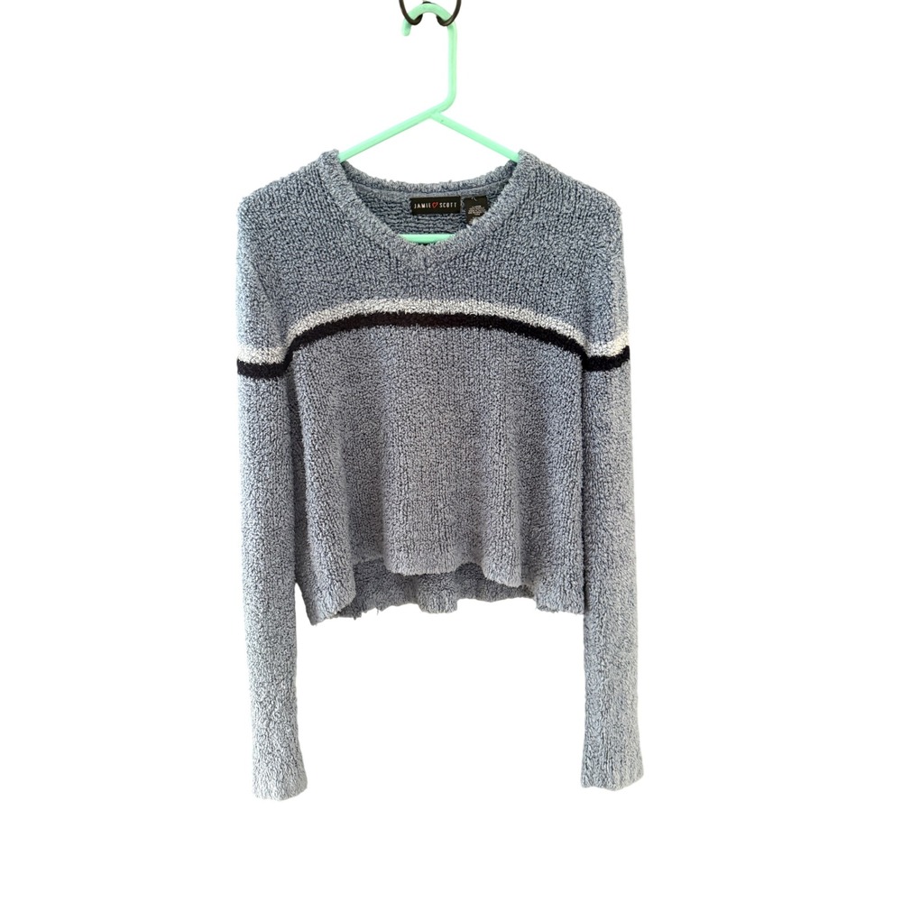 Jamie Scott Vintage Y2k Grunge Blue Popcorn Knit Cropped Striped Sweater Large
